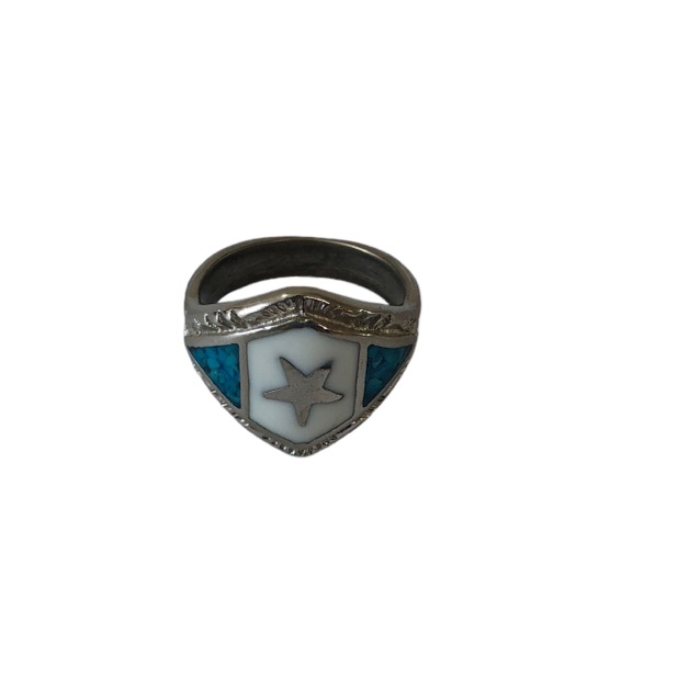 Western Turquoise And Stainless Steel Silver Star Inlay Ring In Approx Size 8